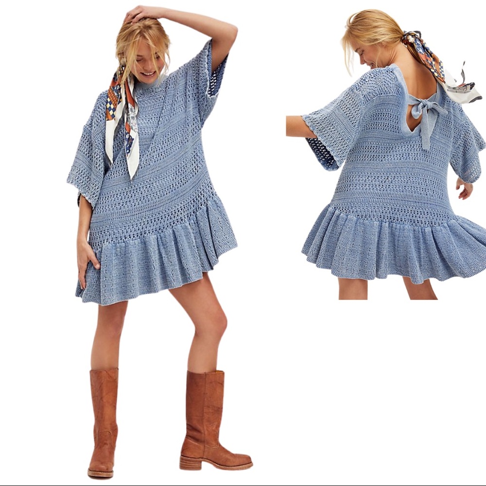 COPY - Free People Sistine Indigo Knit Mini Dress